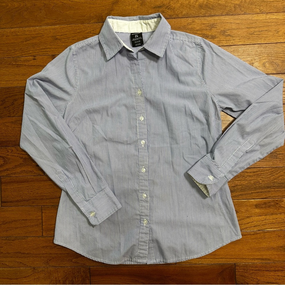 George Women's Blue Striped Button Down Shirt